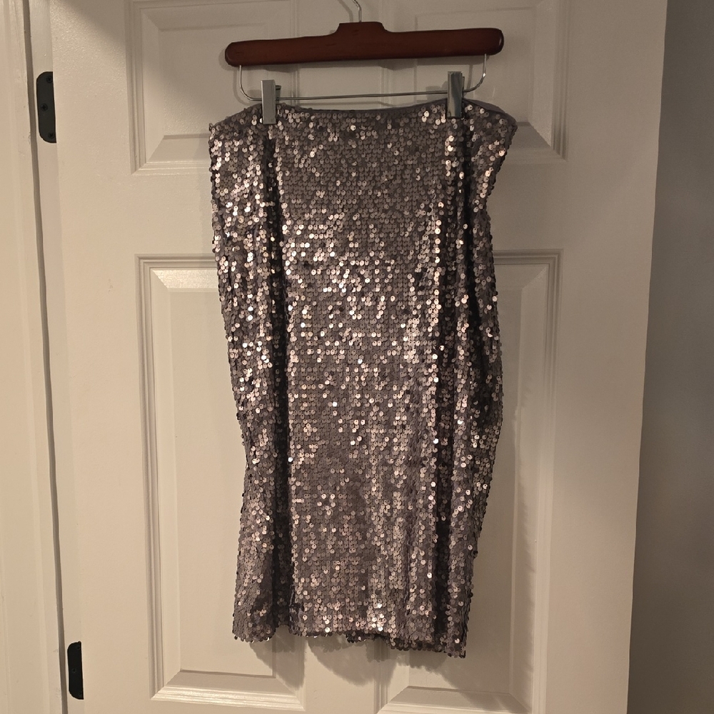 Express Silver Sequin Midi Skirt